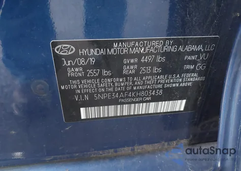 2019 Hyundai Sonata Limited z USA, uszkodzony, nr VIN 5NPE34AF4KH803438